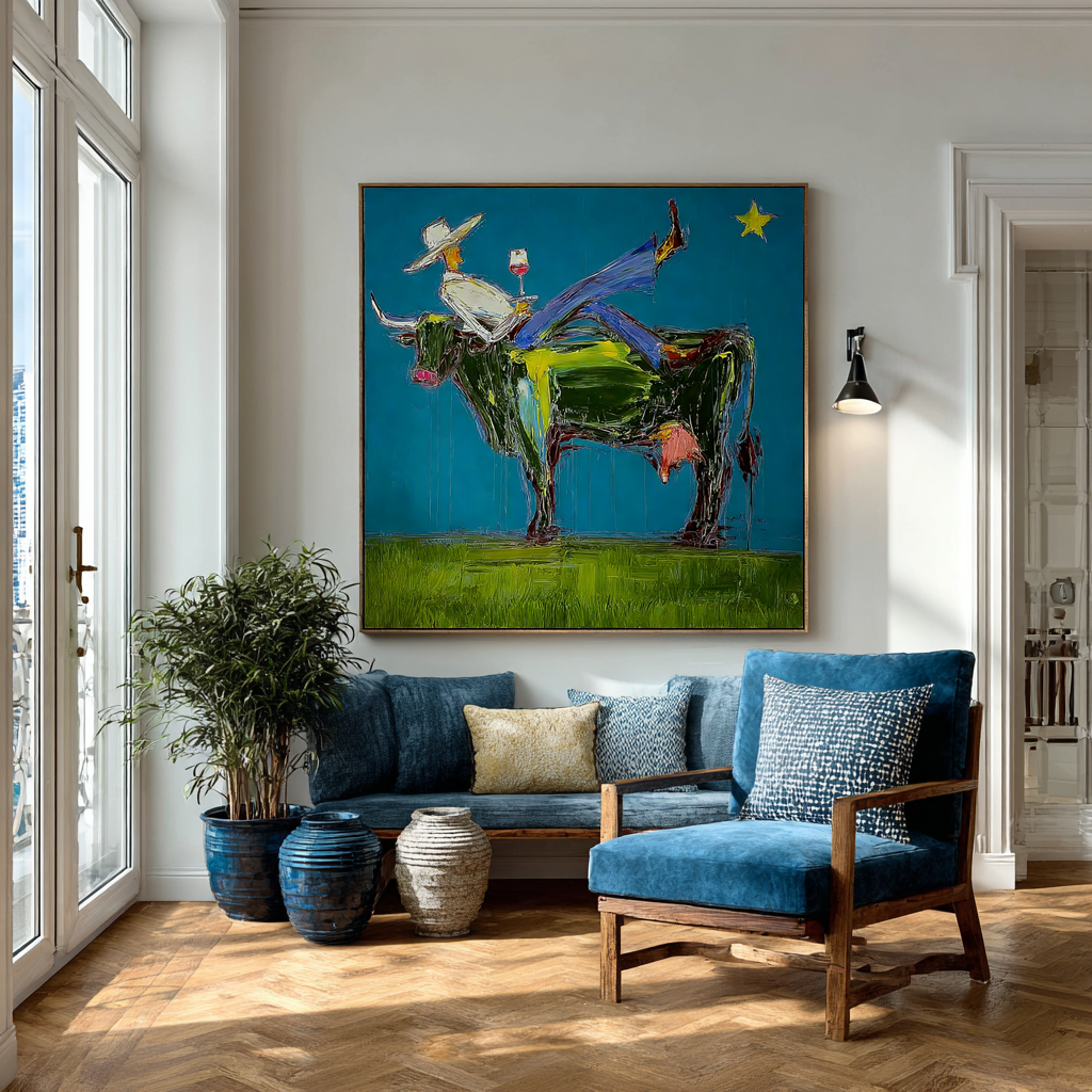 Abstract Woman Painting, Modern Fashion Wall Art, Blue and Painted Contemporary Glam Decor