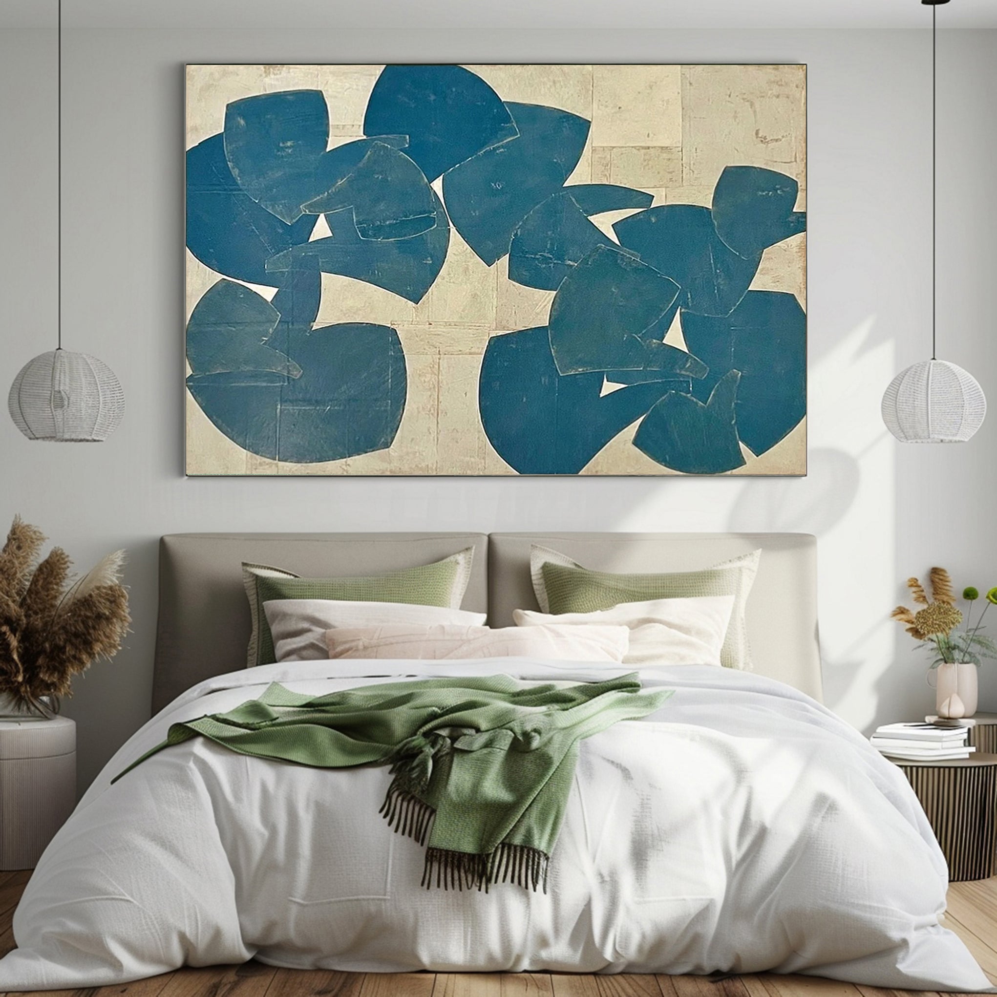 "Dancing Elves" Original Abstract Textured Painting - Modern Blue Geometric Wall Art for Minimalist Decor