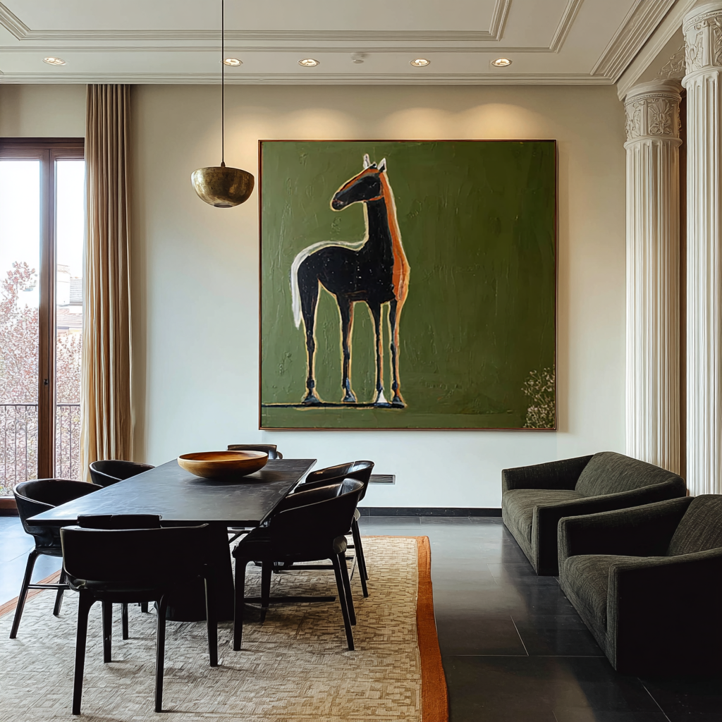 Hand-Painted Abstract Horse Oil Painting - Modern Minimalist Animal Wall Art