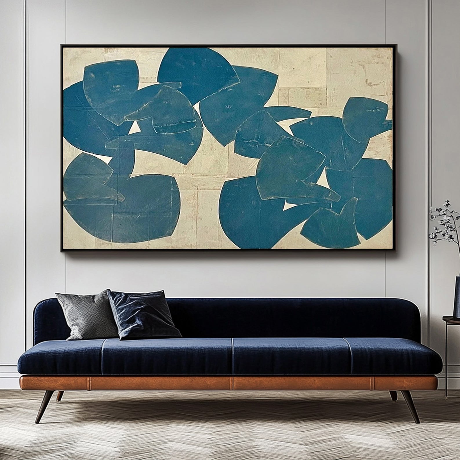 "Dancing Elves" Original Abstract Textured Painting - Modern Blue Geometric Wall Art for Minimalist Decor