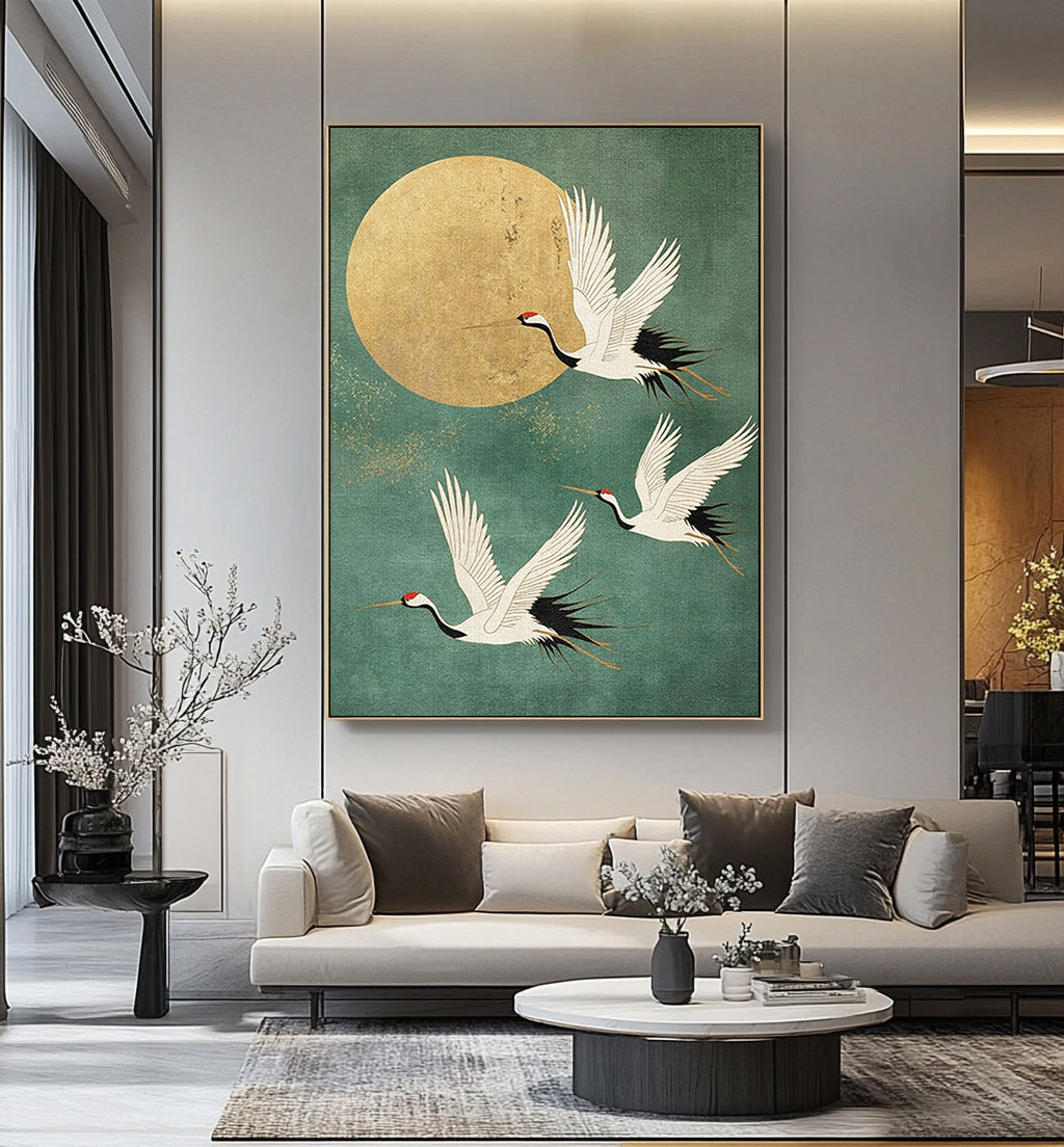 Golden Crane Flight -- Contemporary Abstract Wildlife Masterpiece