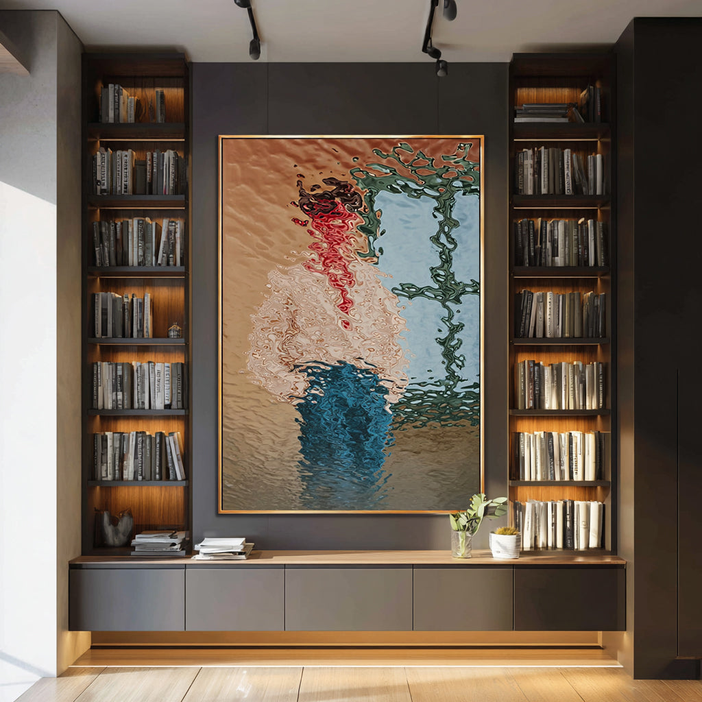Hand-Painted Abstract Water Reflection Painting -- Modern Contemporary Figurative Canvas Art