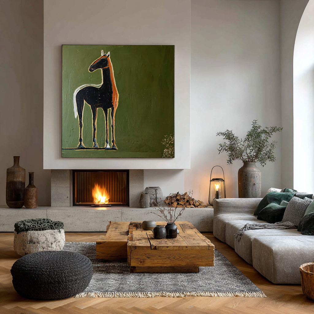 Hand-Painted Abstract Horse Oil Painting - Modern Minimalist Animal Wall Art