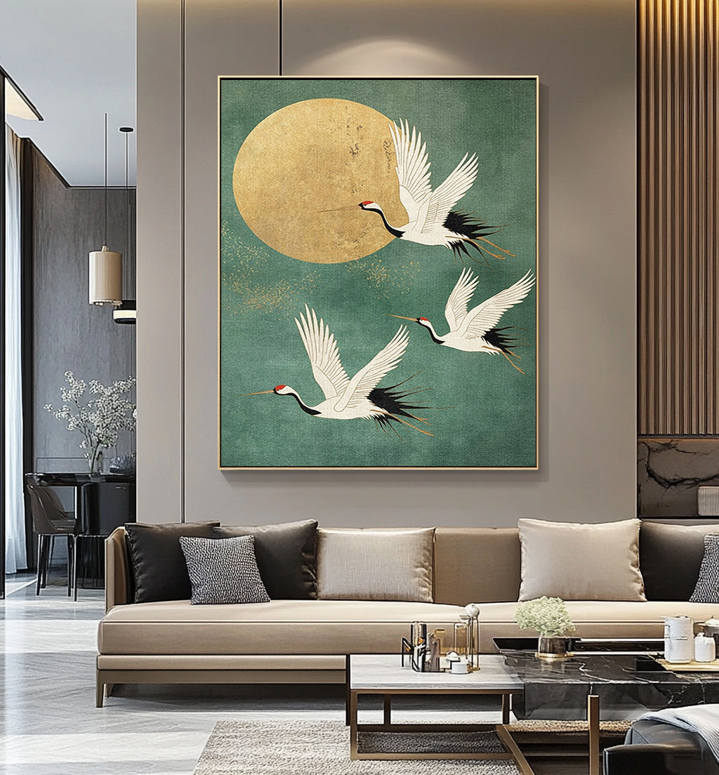 Golden Crane Flight -- Contemporary Abstract Wildlife Masterpiece