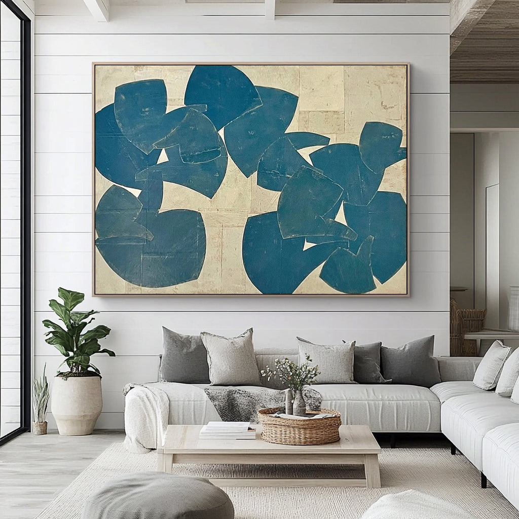 "Dancing Elves" Original Abstract Textured Painting - Modern Blue Geometric Wall Art for Minimalist Decor