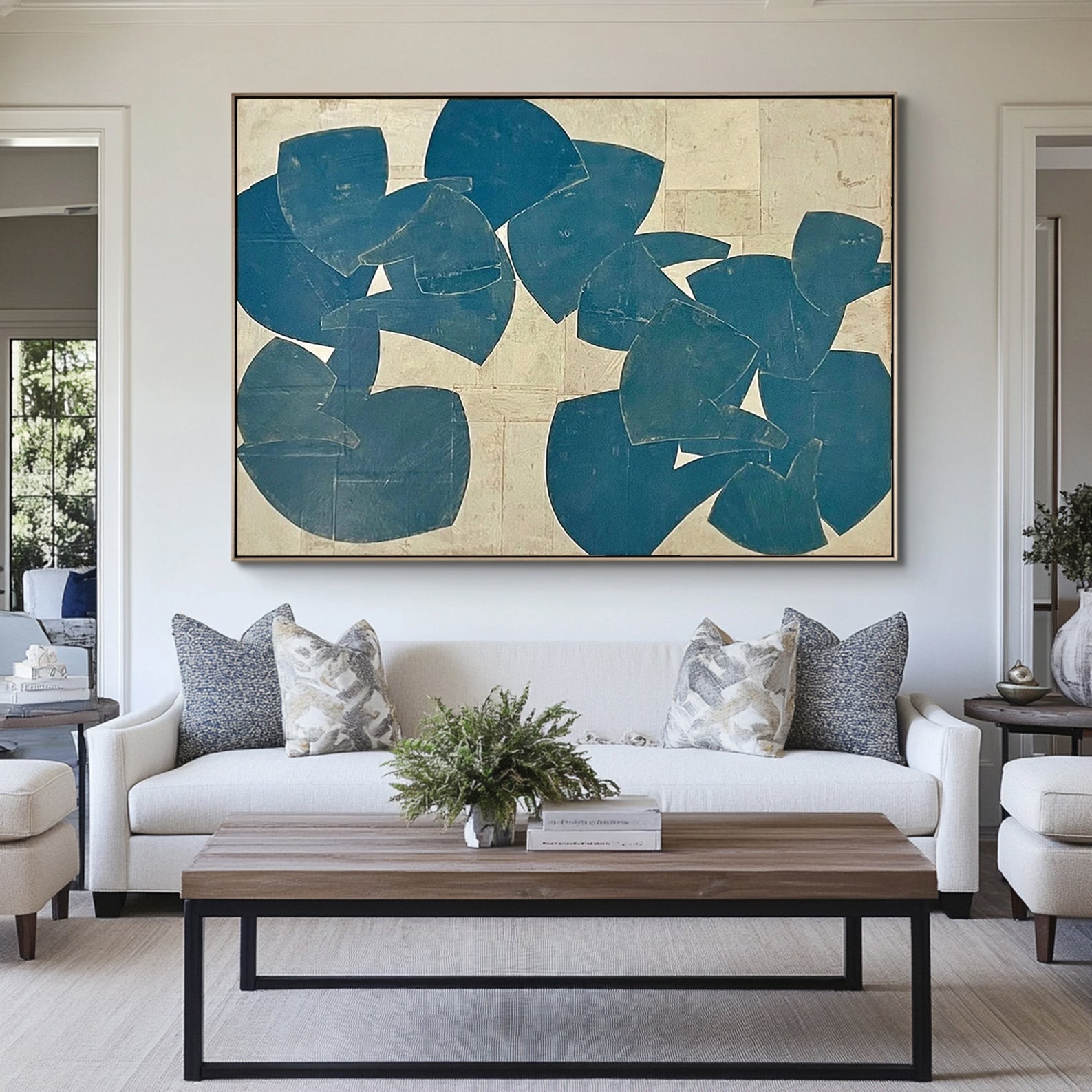 "Dancing Elves" Original Abstract Textured Painting - Modern Blue Geometric Wall Art for Minimalist Decor