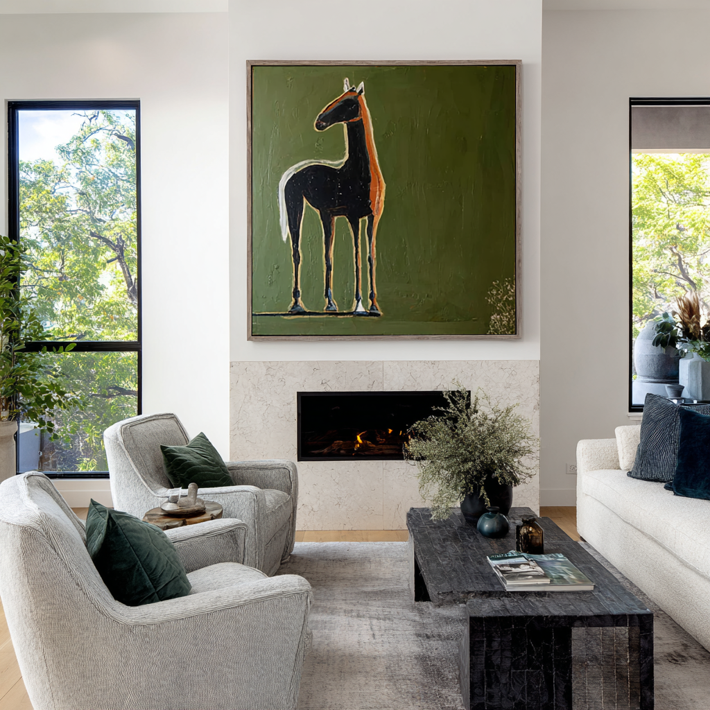 Hand-Painted Abstract Horse Oil Painting - Modern Minimalist Animal Wall Art
