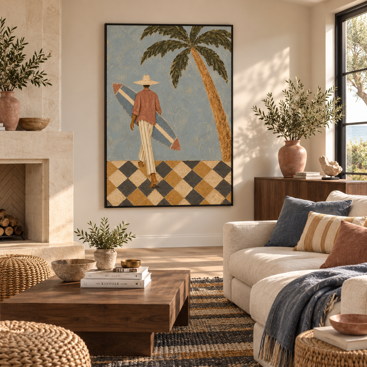 Coastal Surf Couple Blue Painting