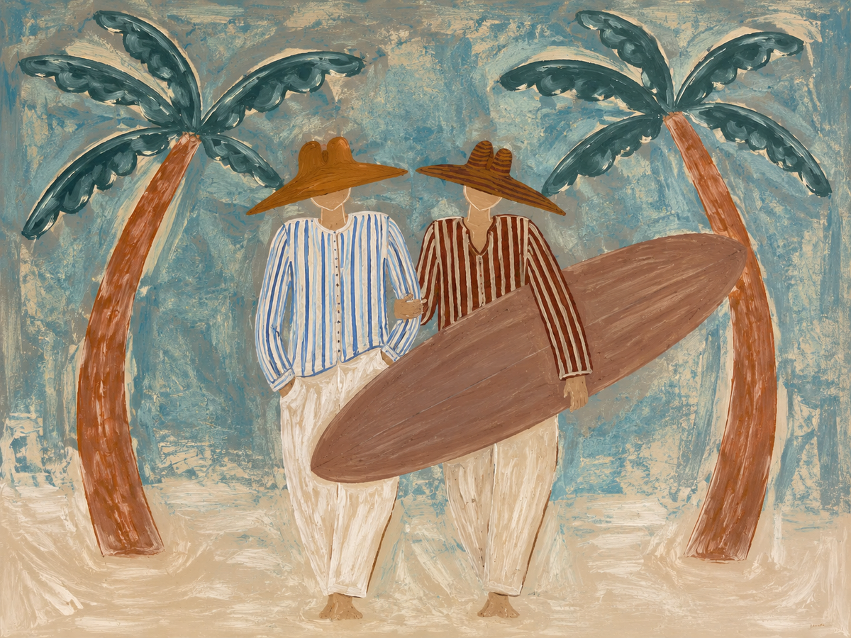 Endless Summer - Hand-Painted Coastal Surfer Wall Art