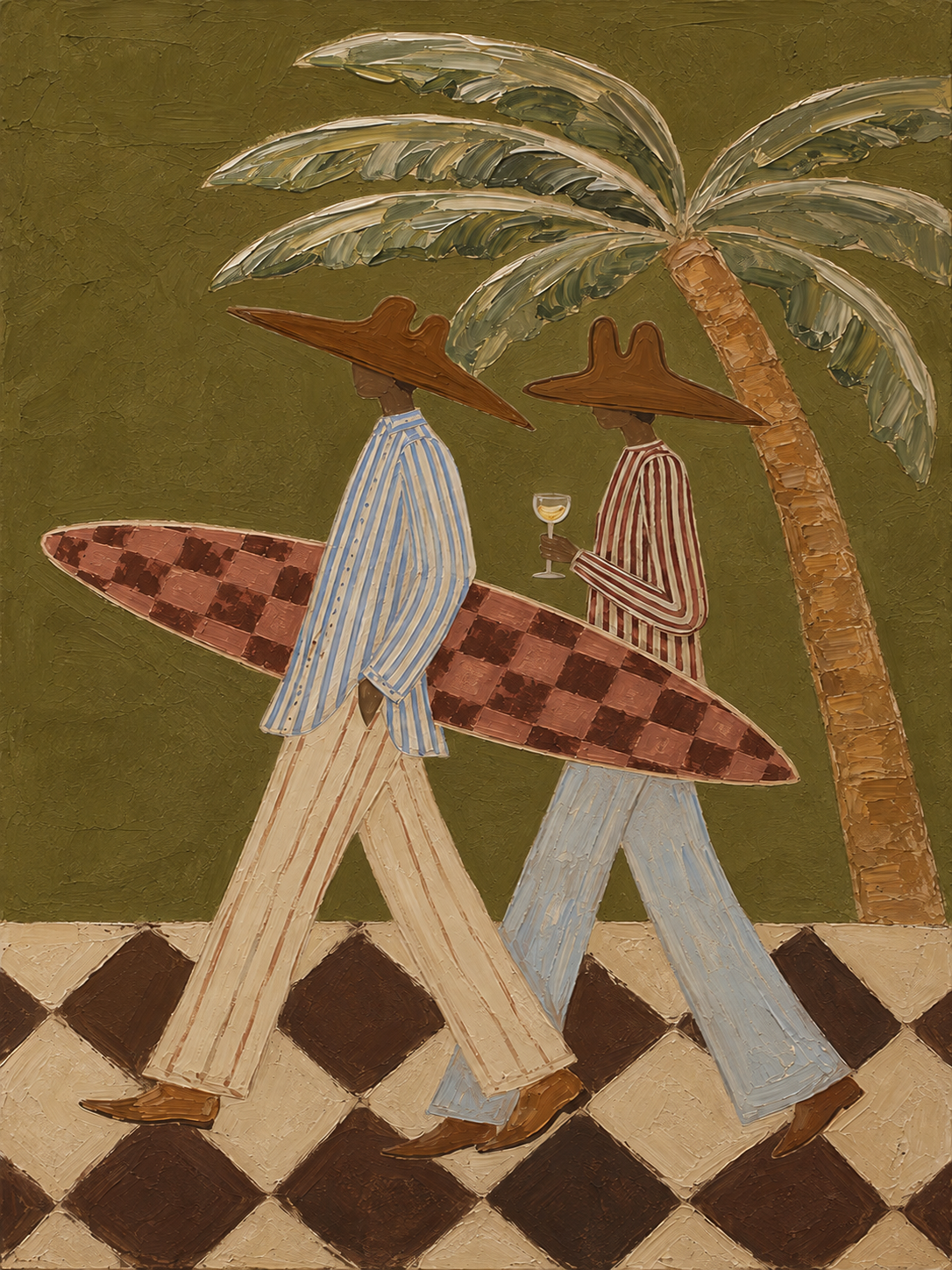 Coastal Surf Couple Sage Green Painting