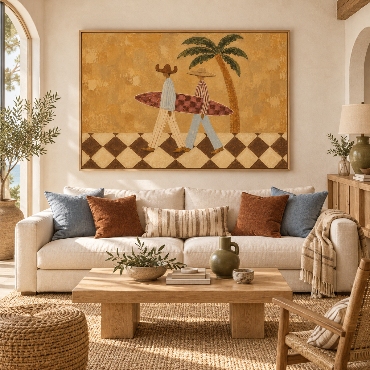 Surf Couple Wall Art Coastal Western Painting