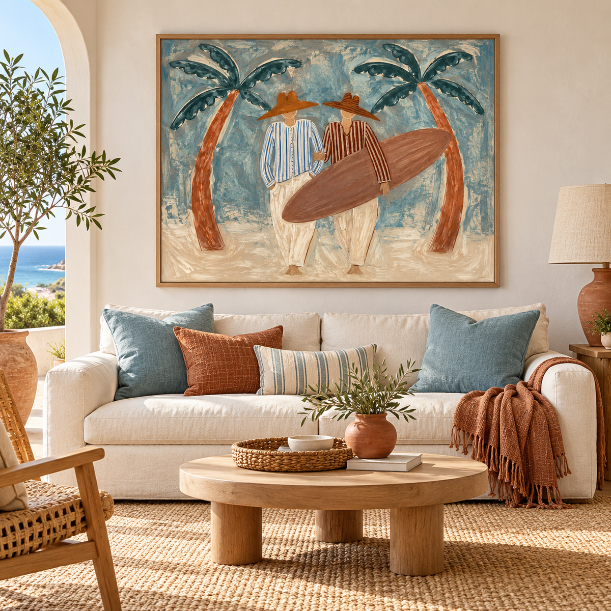 Endless Summer - Hand-Painted Coastal Surfer Wall Art