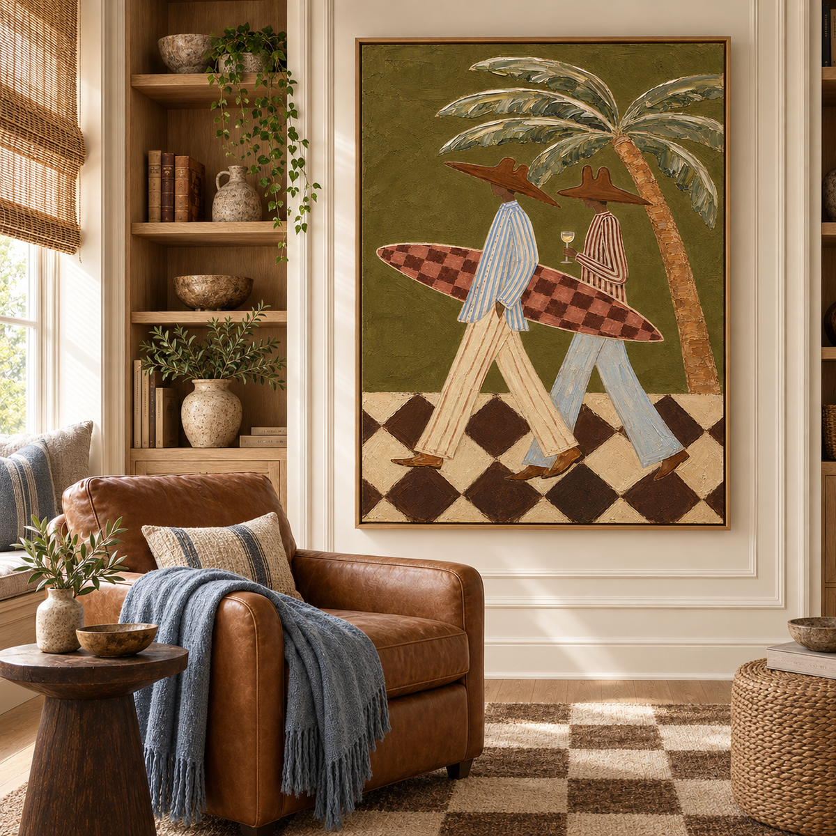 Coastal Surf Couple Sage Green Painting