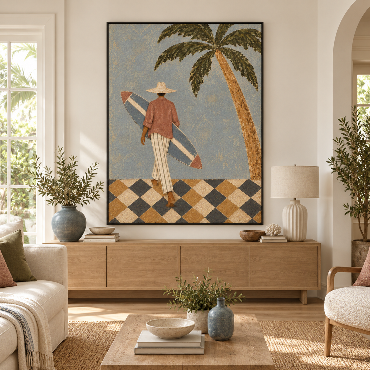 Coastal Surf Couple Blue Painting