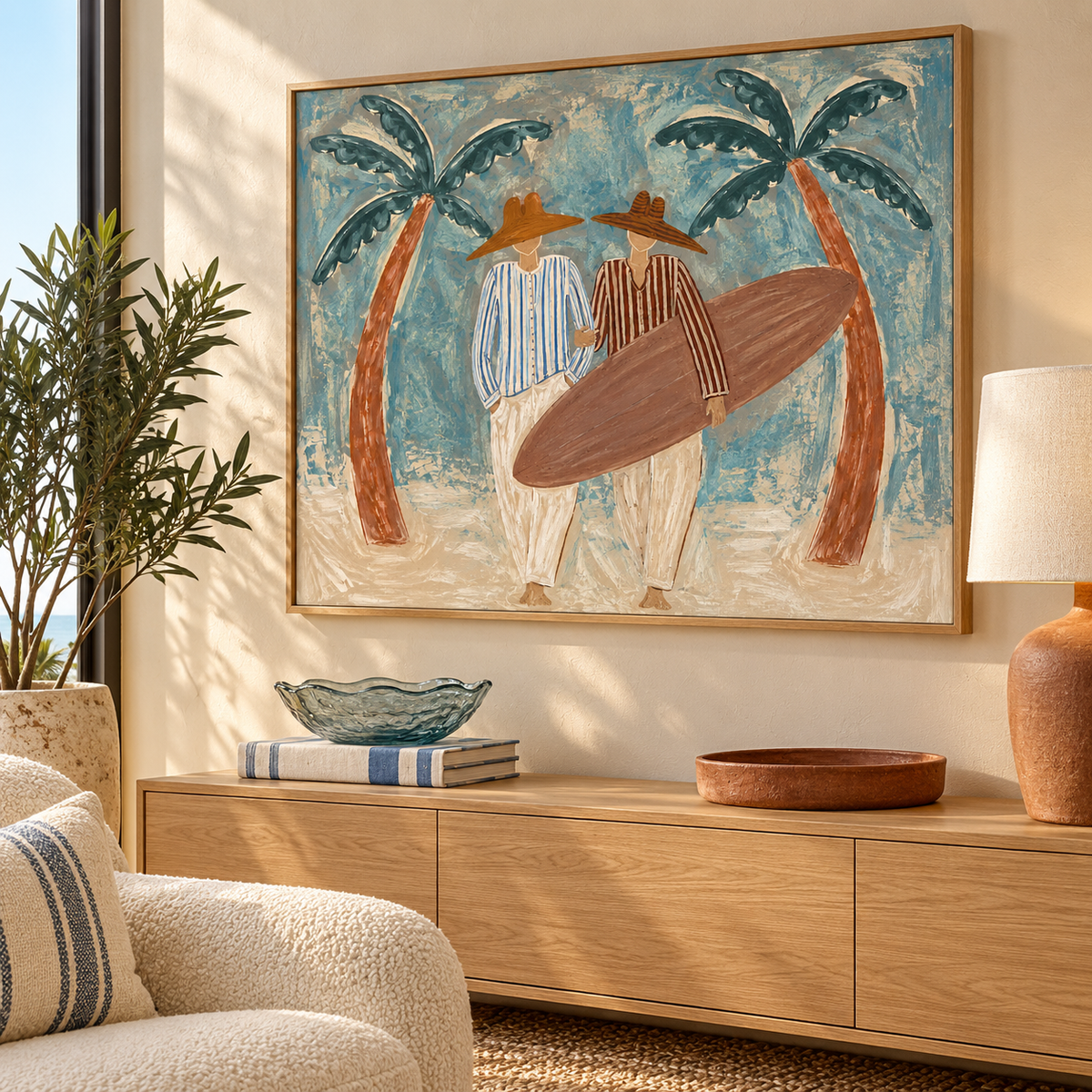 Endless Summer - Hand-Painted Coastal Surfer Wall Art