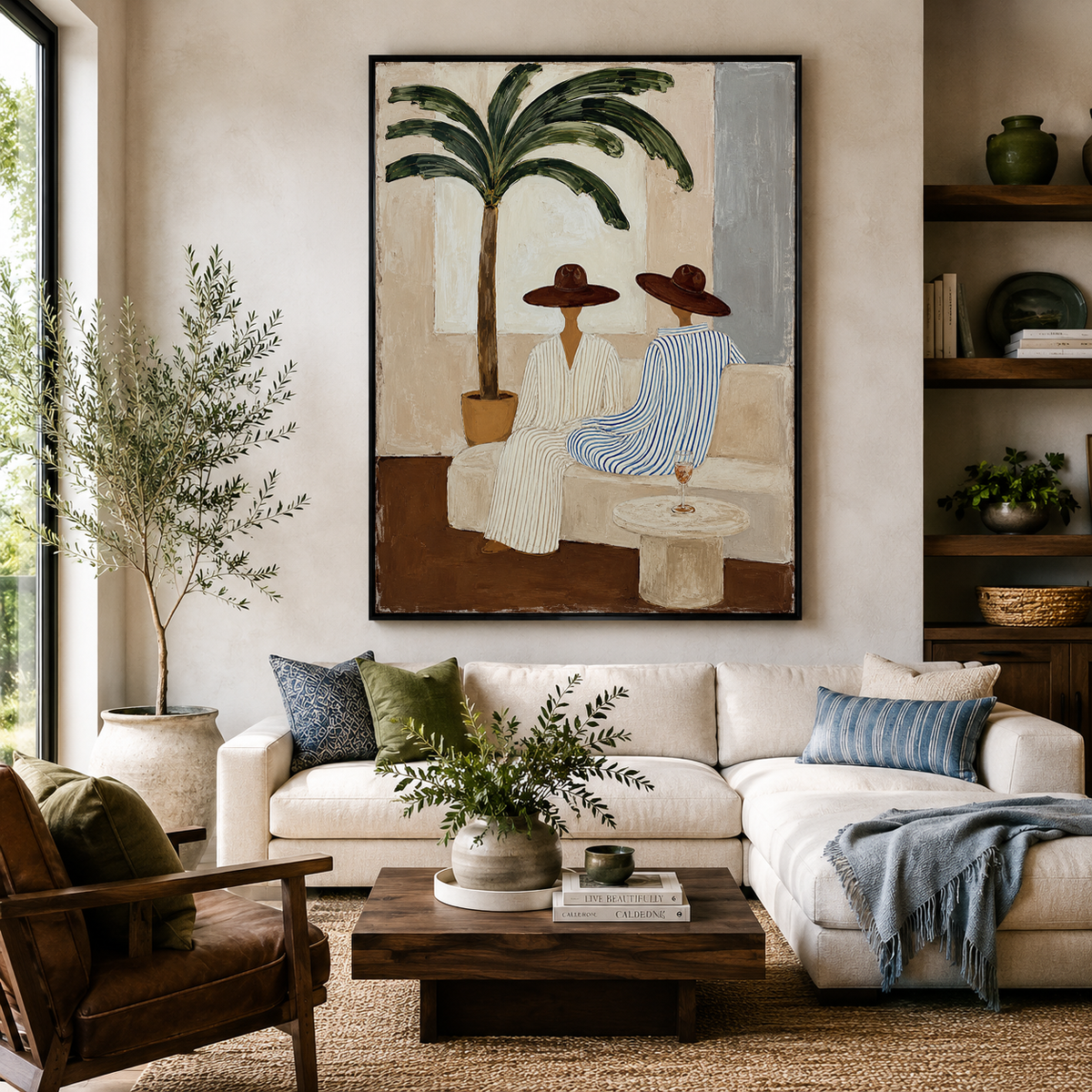 Serene Palms - Hand-Painted Minimalist Canvas Art