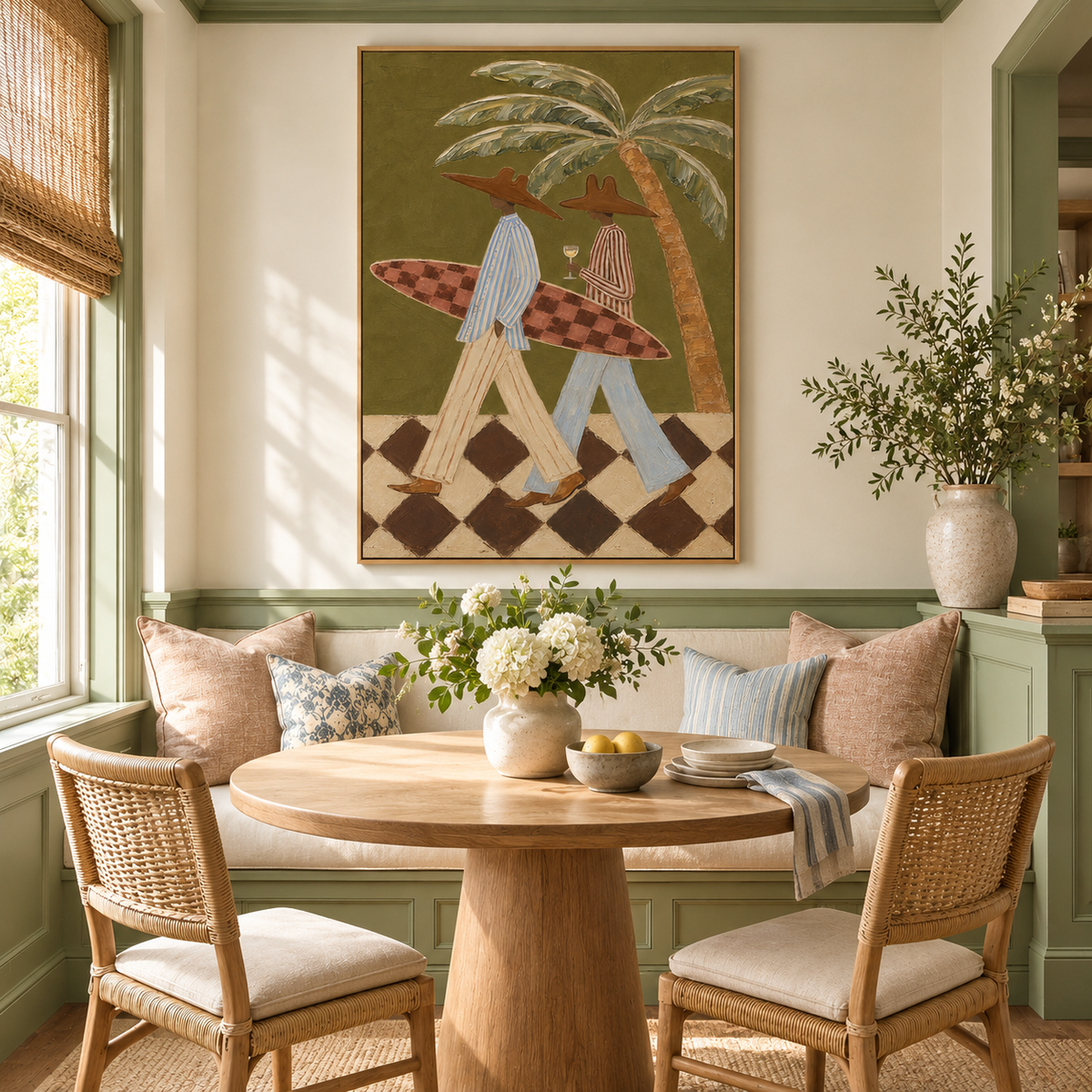 Coastal Surf Couple Sage Green Painting
