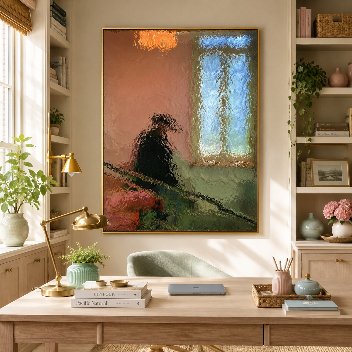 Hand-Painted Abstract Water Reflection Painting -- Modern Contemporary Wall Art Downstairs