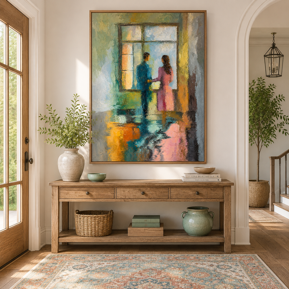 Hand-Painted Abstract Water Reflection Painting -- Modern Contemporary Wall Art Window