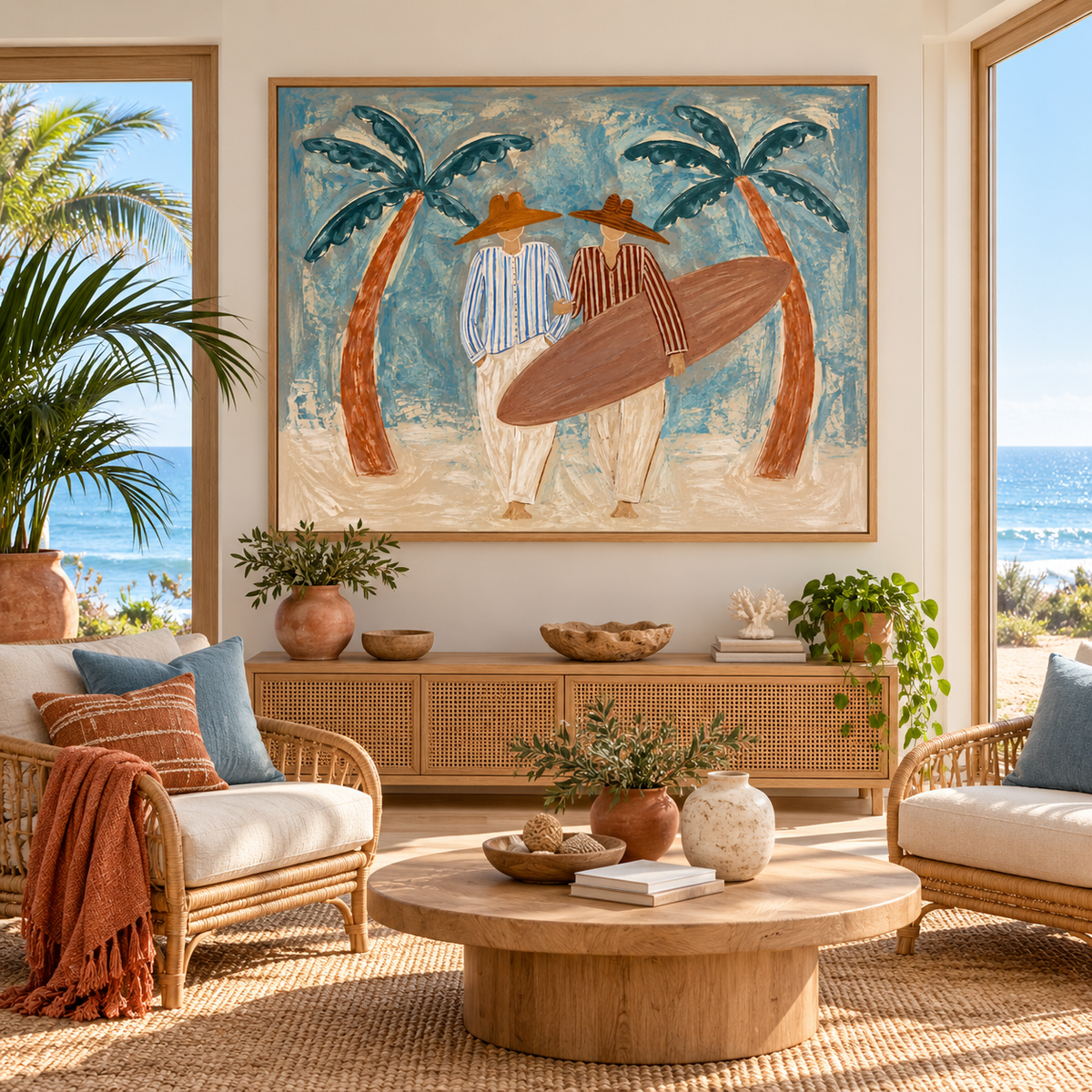 Endless Summer - Hand-Painted Coastal Surfer Wall Art