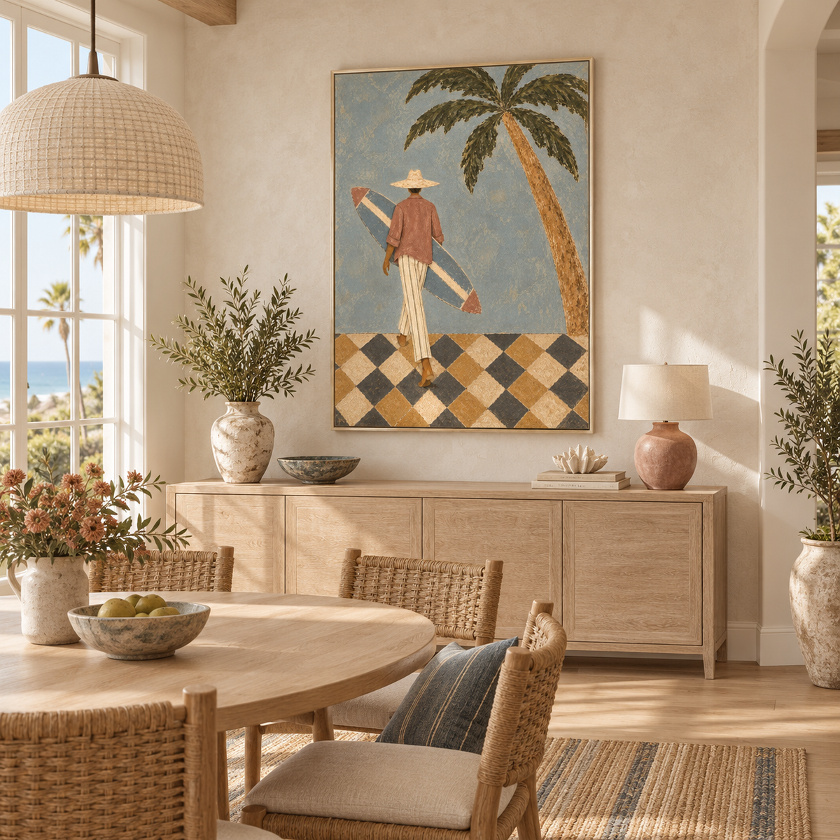 Coastal Surf Couple Blue Painting