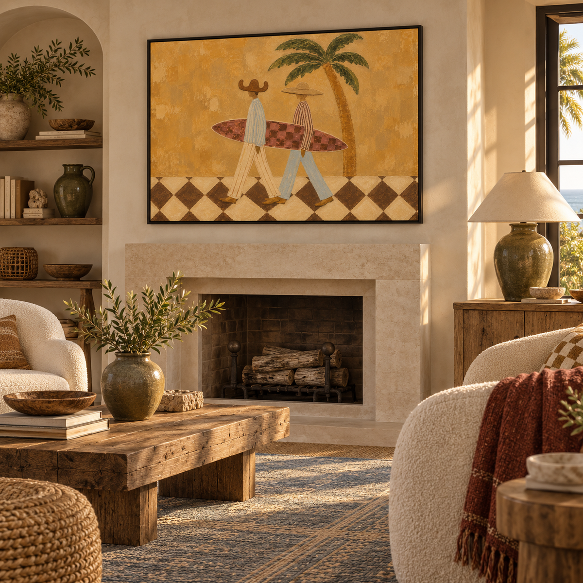 Surf Couple Wall Art Coastal Western Painting