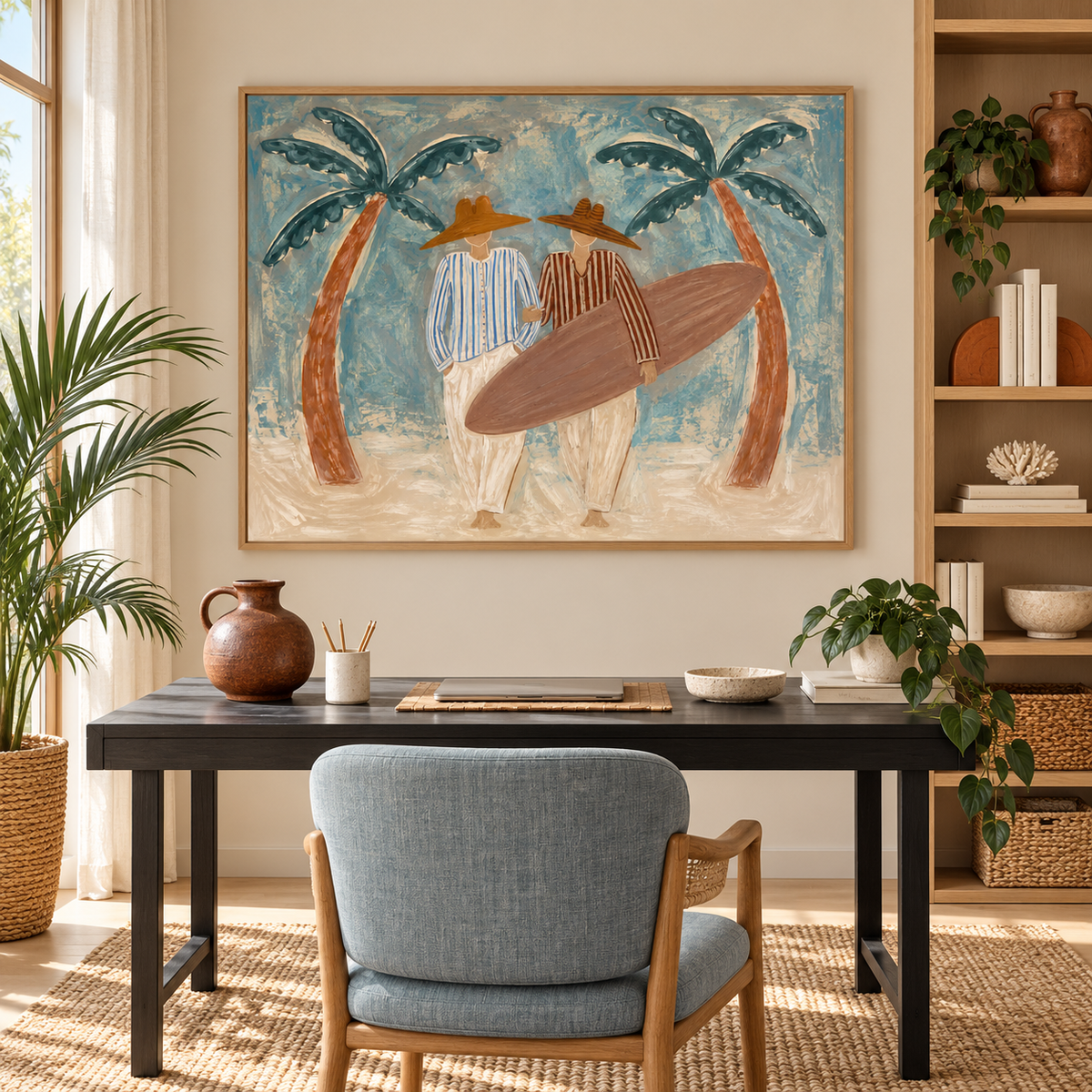 Endless Summer - Hand-Painted Coastal Surfer Wall Art