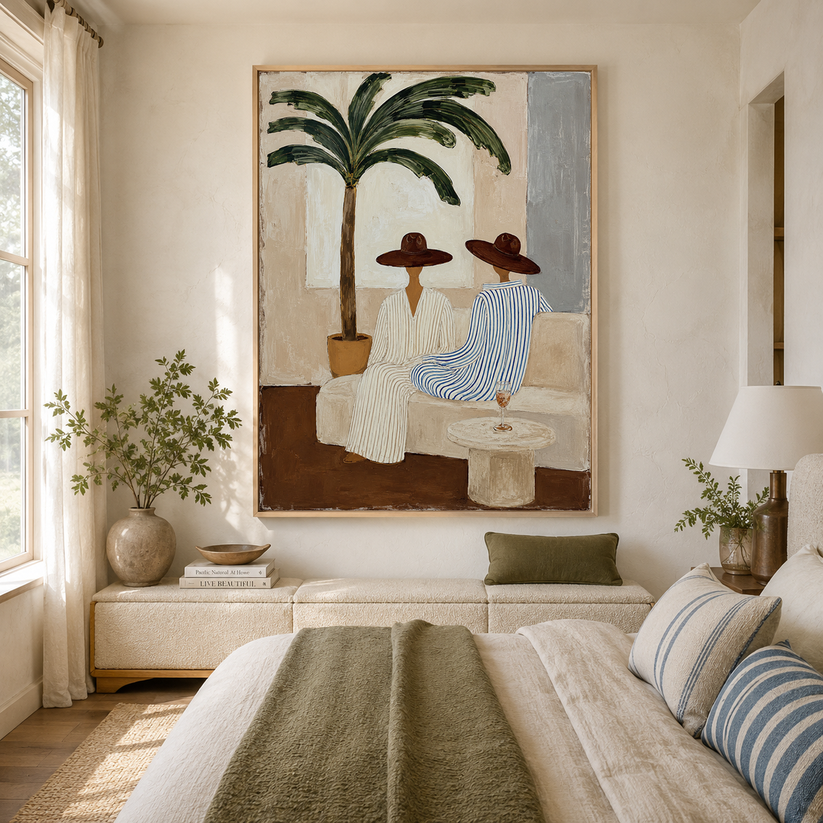 Serene Palms - Hand-Painted Minimalist Canvas Art