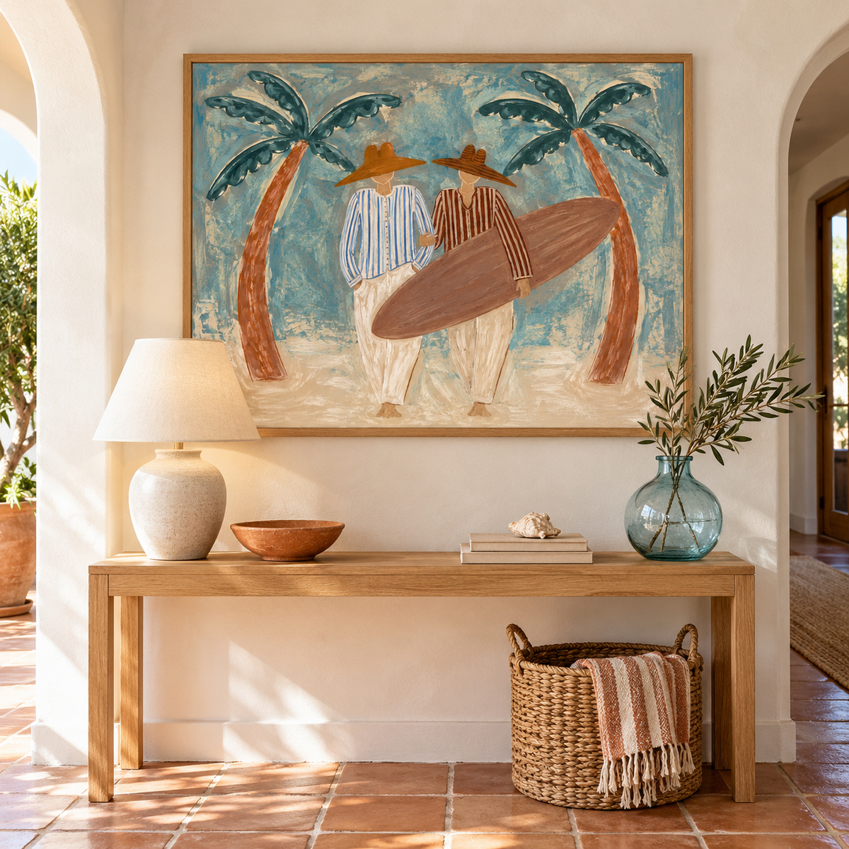 Endless Summer - Hand-Painted Coastal Surfer Wall Art