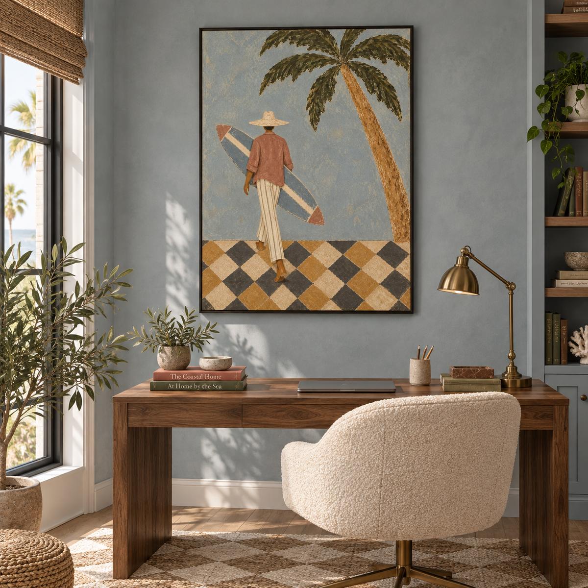 Coastal Surf Couple Blue Painting