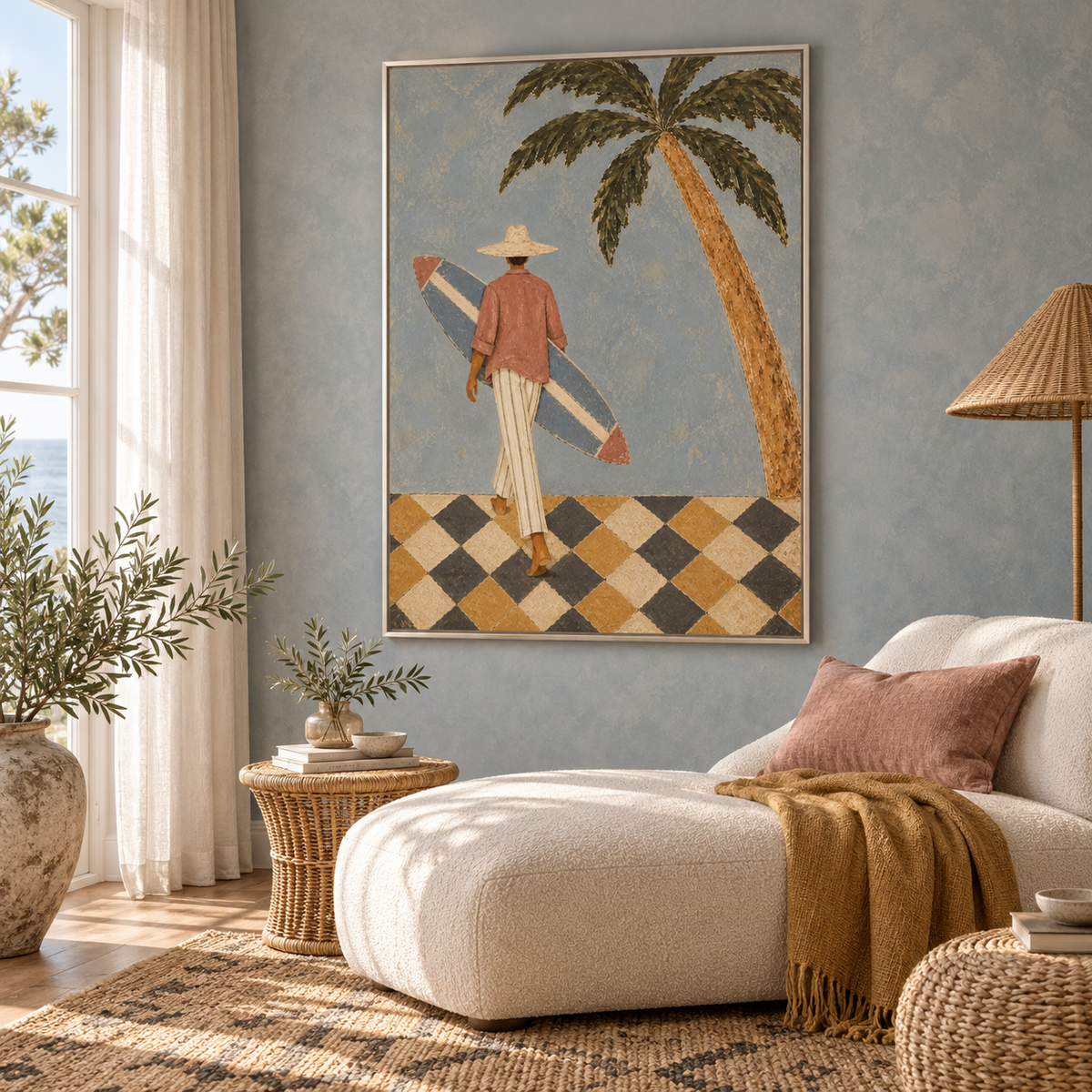Coastal Surf Couple Blue Painting