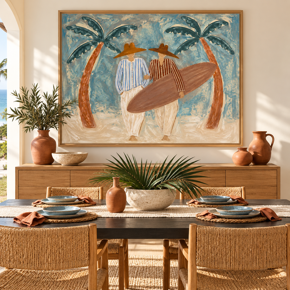 Endless Summer - Hand-Painted Coastal Surfer Wall Art