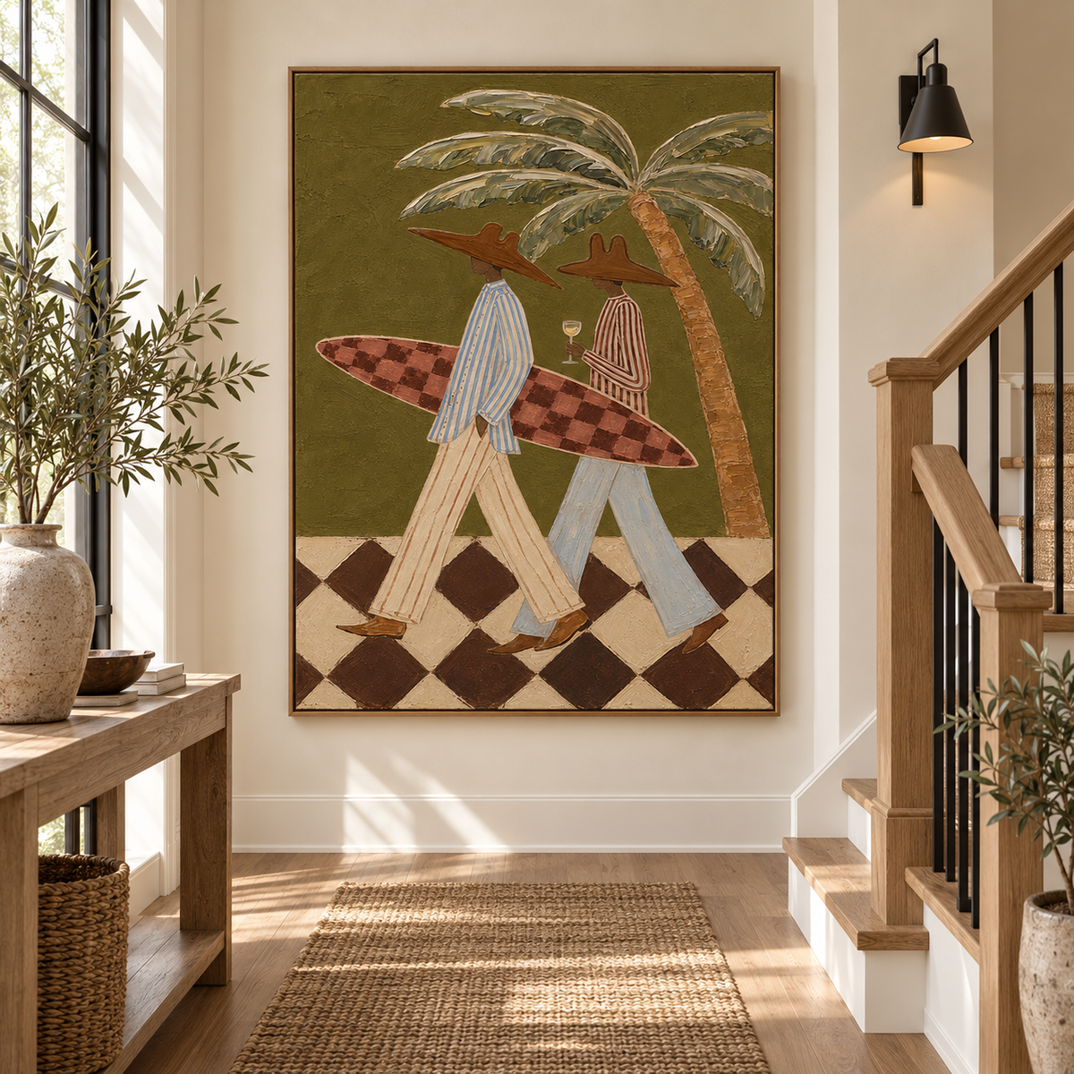 Coastal Surf Couple Sage Green Painting