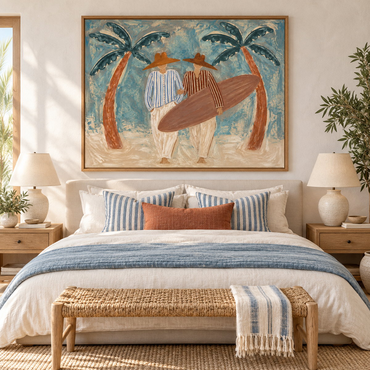 Endless Summer - Hand-Painted Coastal Surfer Wall Art