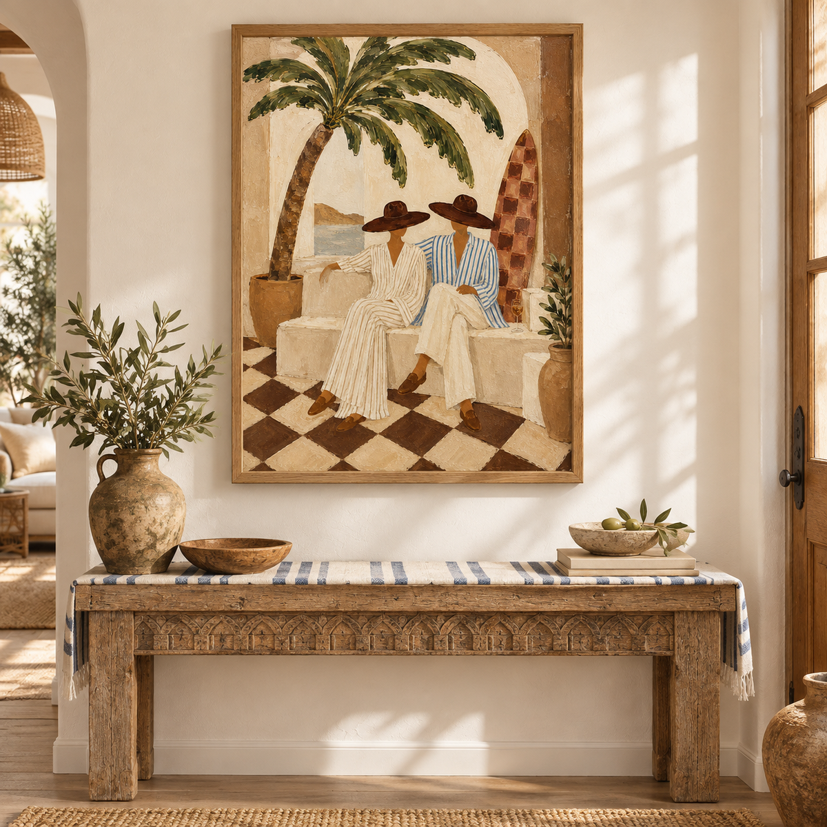 Coastal Surf Couple Beige Painting