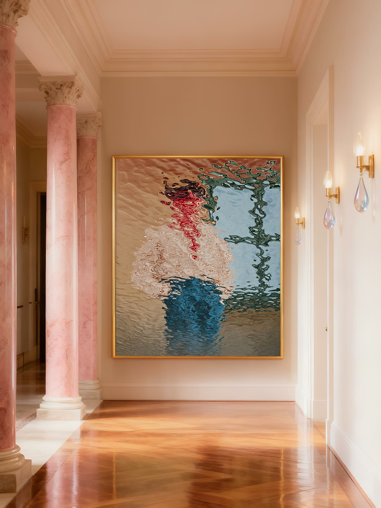 Hand-Painted Abstract Water Reflection Painting -- Modern Contemporary Figurative Canvas Art