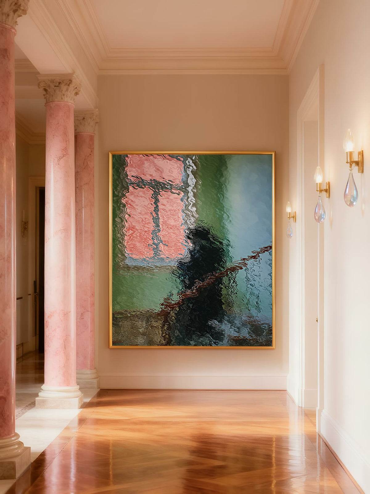 Hand-Painted Abstract Water Reflection Painting -- Modern Contemporary Figurative Wall Art Corner