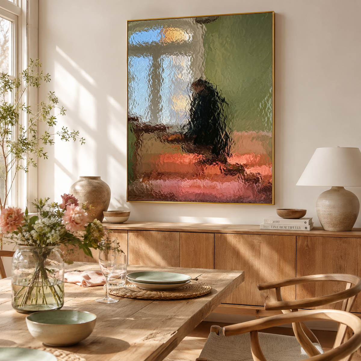 Hand-Painted Abstract Water Reflection Painting -- Modern Contemporary Wall Art UpUp