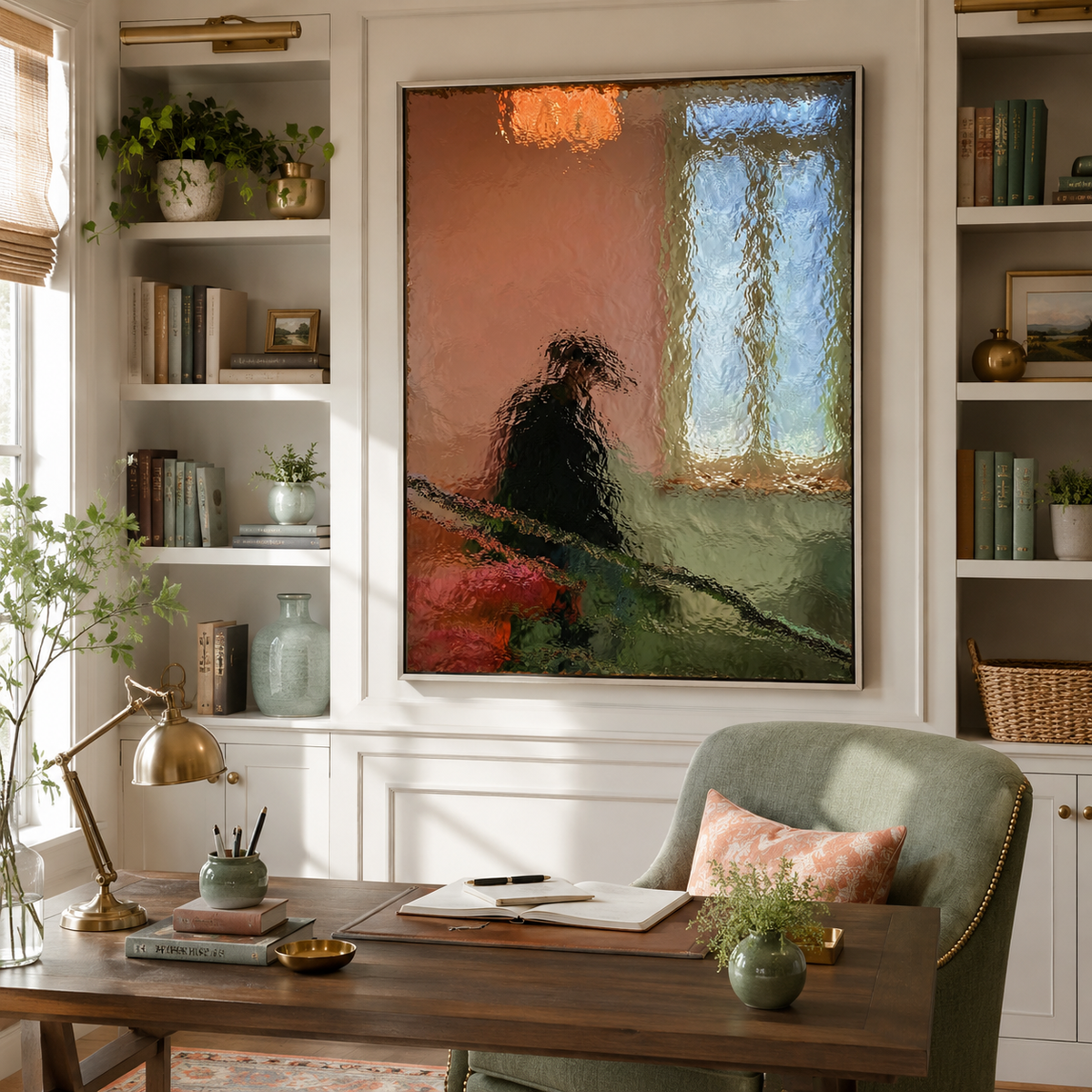 Hand-Painted Abstract Water Reflection Painting -- Modern Contemporary Wall Art Downstairs