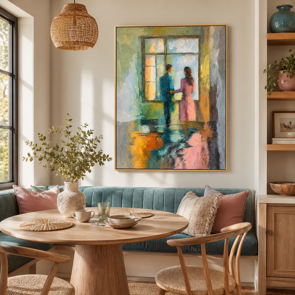 Hand-Painted Abstract Water Reflection Painting -- Modern Contemporary Wall Art Window