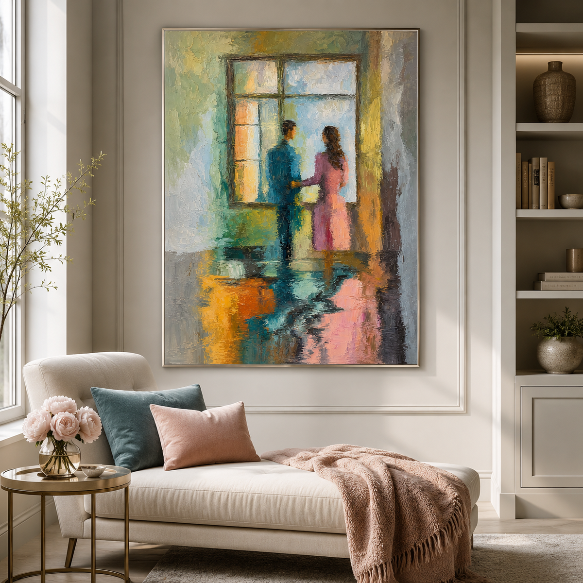 Hand-Painted Abstract Water Reflection Painting -- Modern Contemporary Wall Art Window