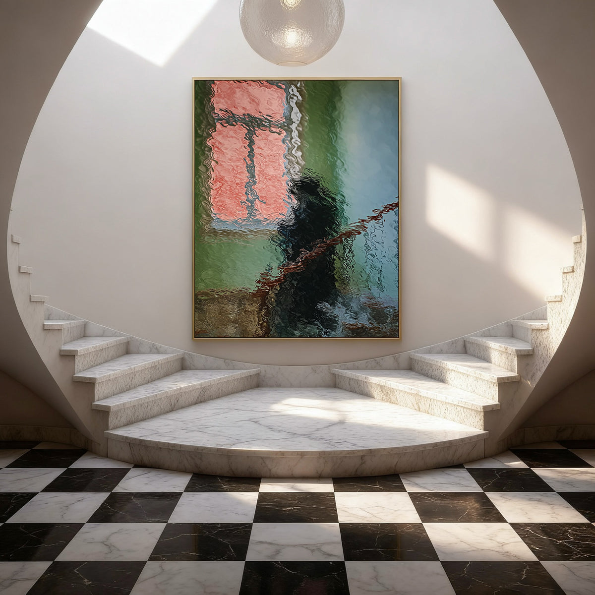 Hand-Painted Abstract Water Reflection Painting -- Modern Contemporary Figurative Wall Art Corner