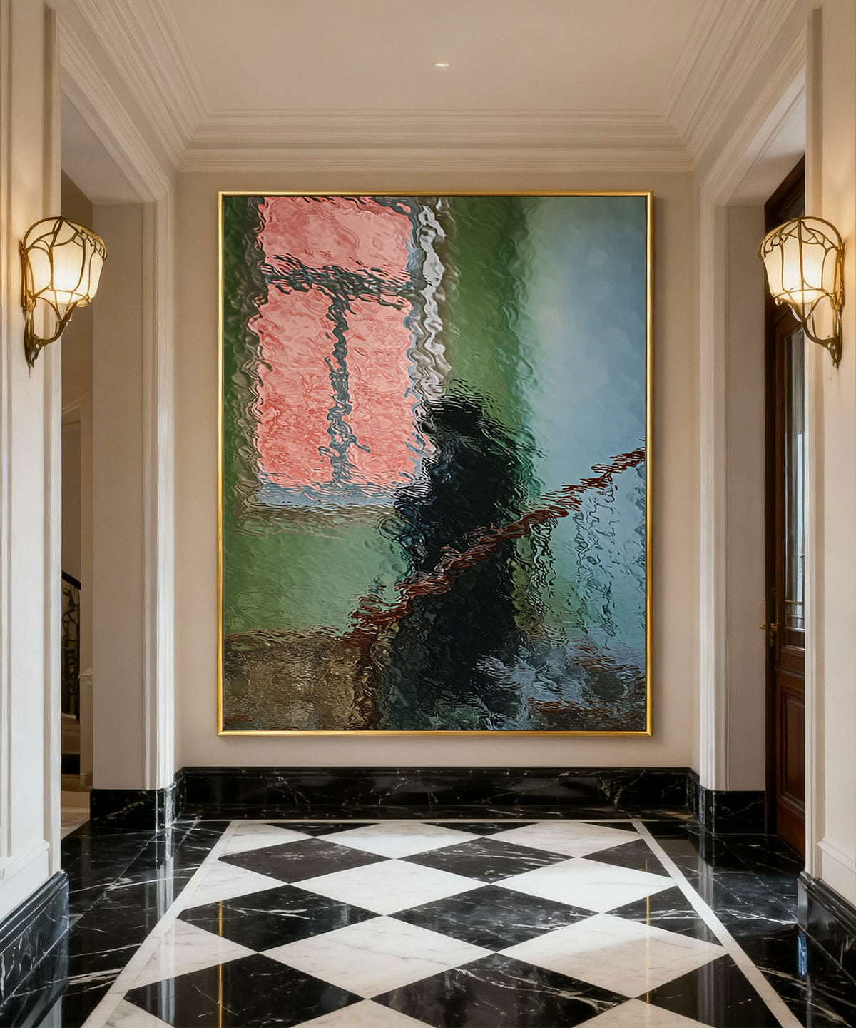 Hand-Painted Abstract Water Reflection Painting -- Modern Contemporary Figurative Wall Art Corner