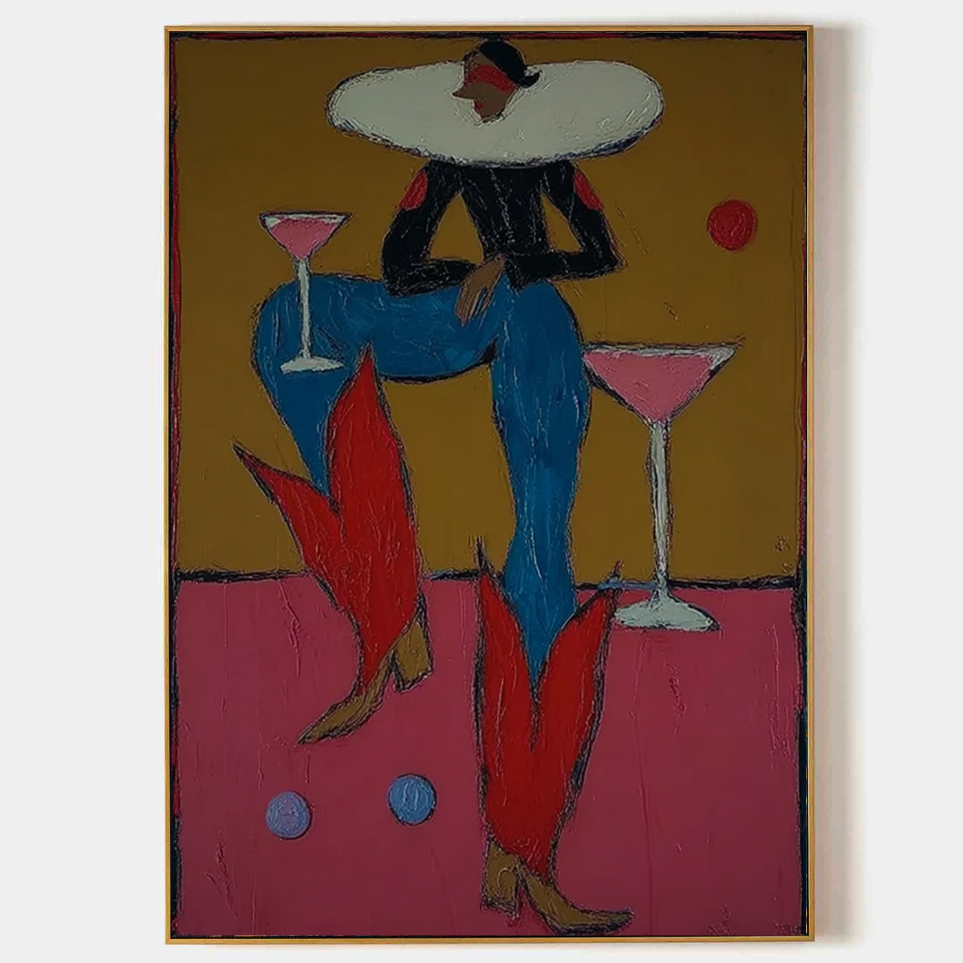 Fashion Woman with Martini Glass Painting, Hand Painted Abstract Lady Canvas, Modern Glam Wall Art, Colorful Chic Feminine Decor