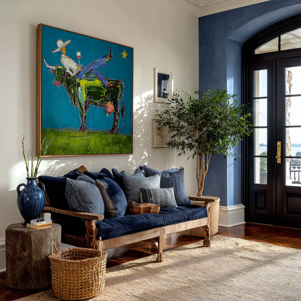 Abstract Woman Painting, Modern Fashion Wall Art, Blue and Painted Contemporary Glam Decor