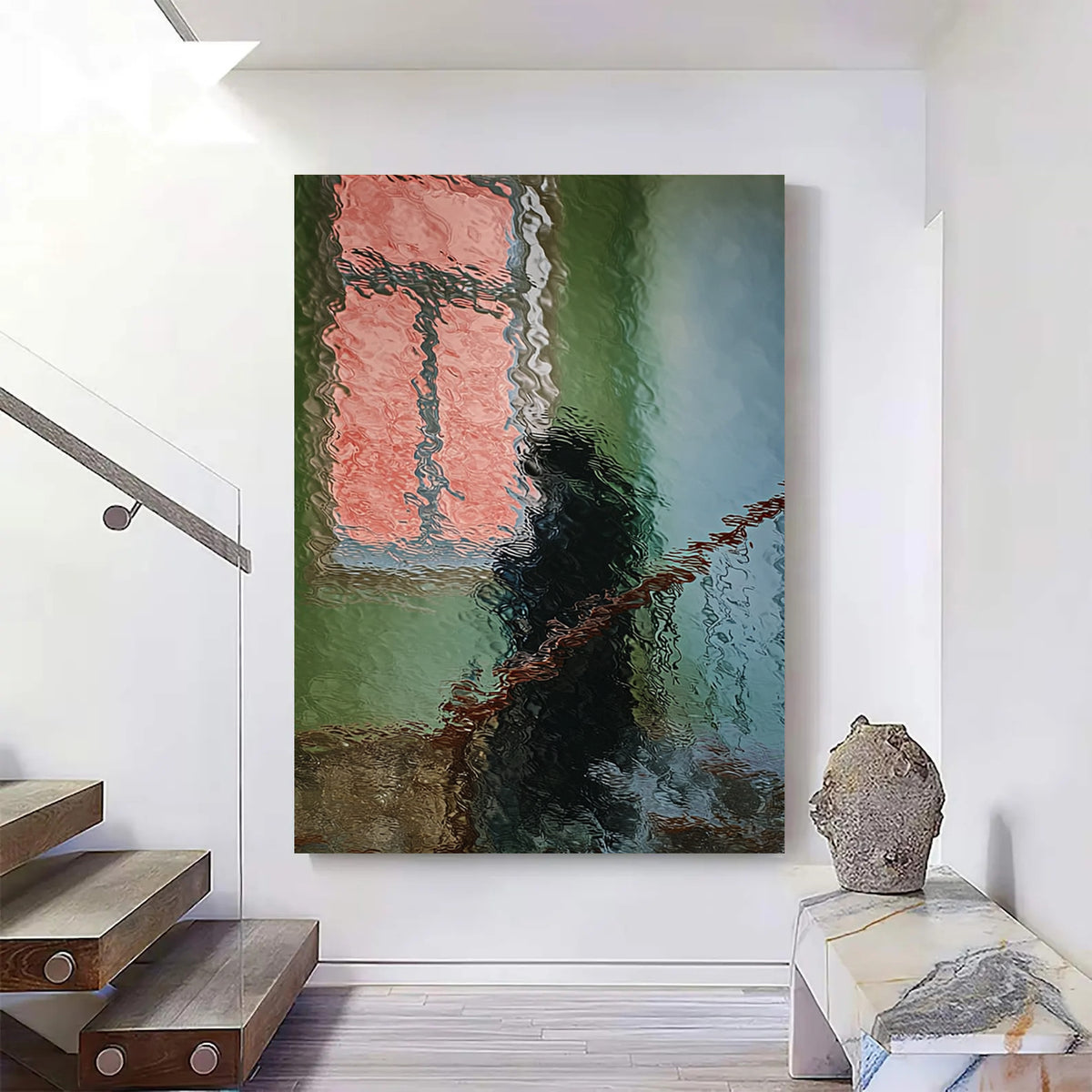 Hand-Painted Abstract Water Reflection Painting -- Modern Contemporary Figurative Wall Art Corner