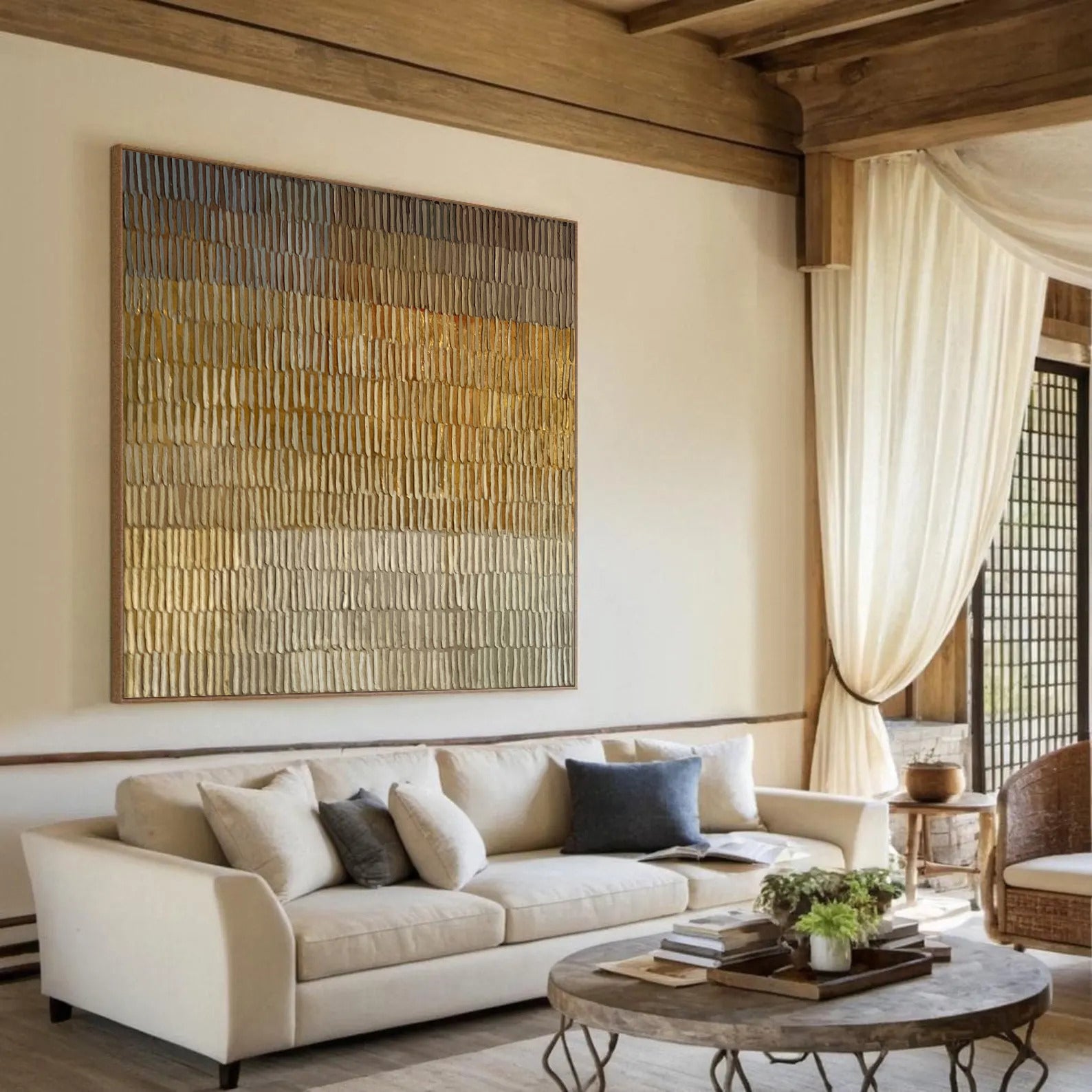 Textured Beige Brown Abstract Painting, Modern Minimalist Wall Art