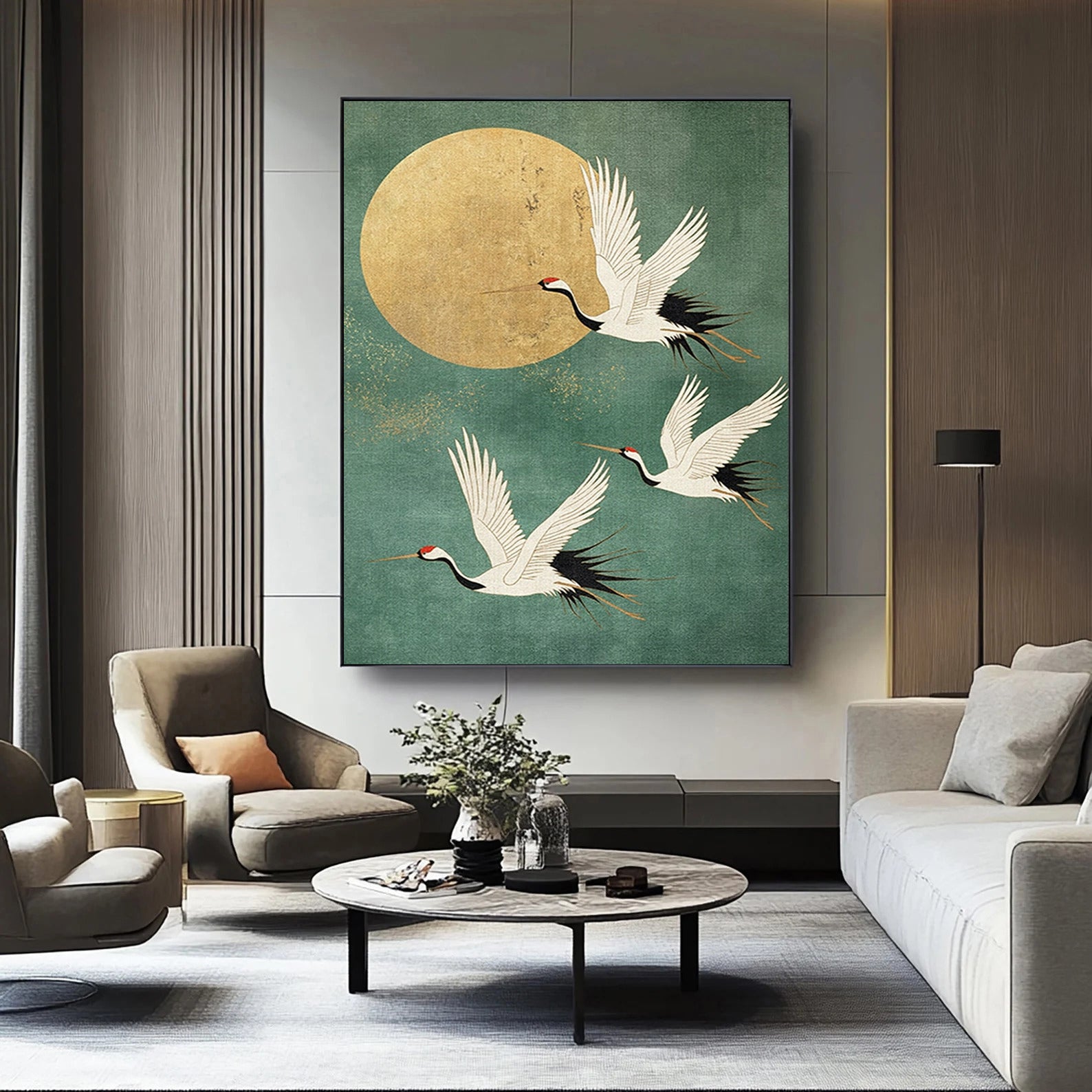 Golden Crane Flight -- Contemporary Abstract Wildlife Masterpiece