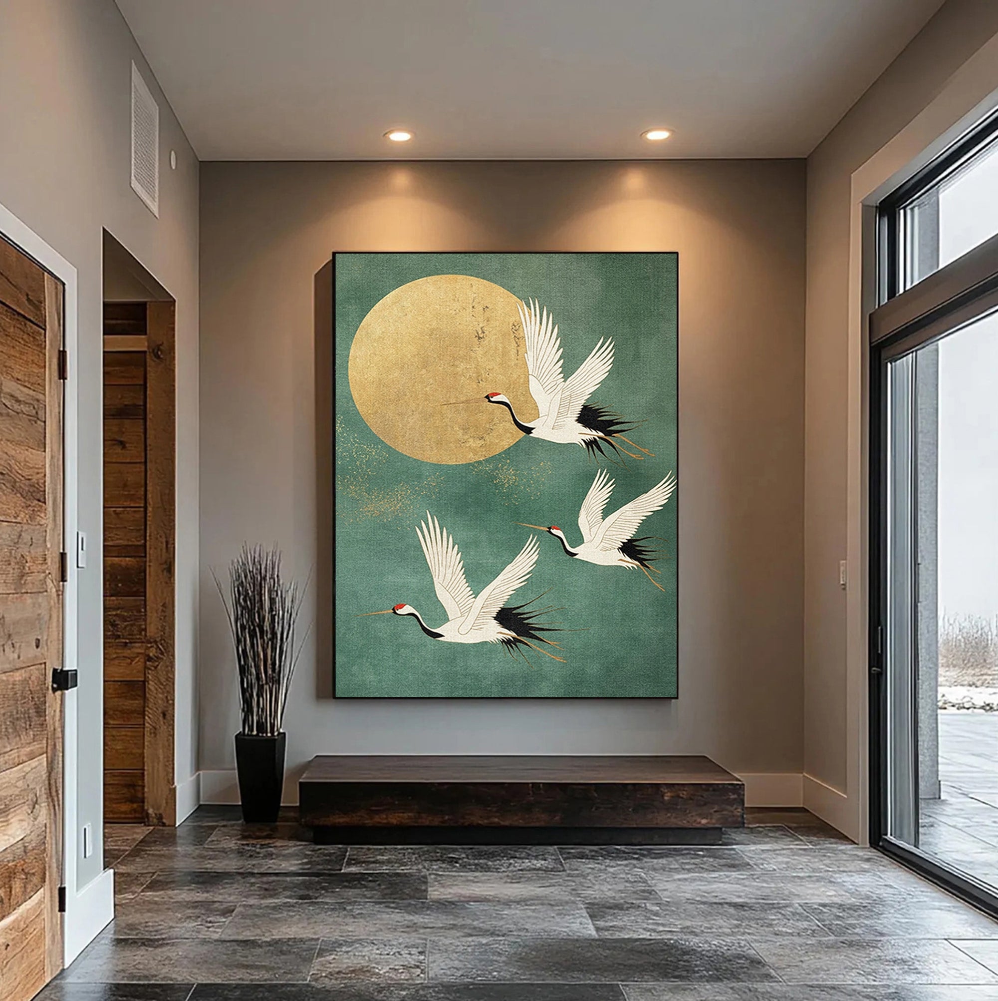 Golden Crane Flight -- Contemporary Abstract Wildlife Masterpiece