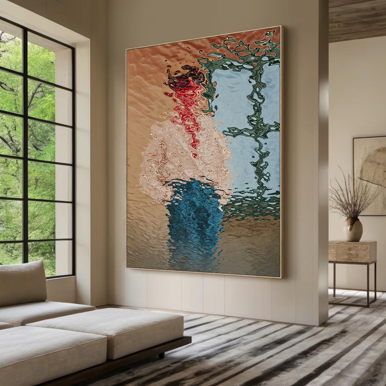 Hand-Painted Abstract Water Reflection Painting -- Modern Contemporary Figurative Canvas Art